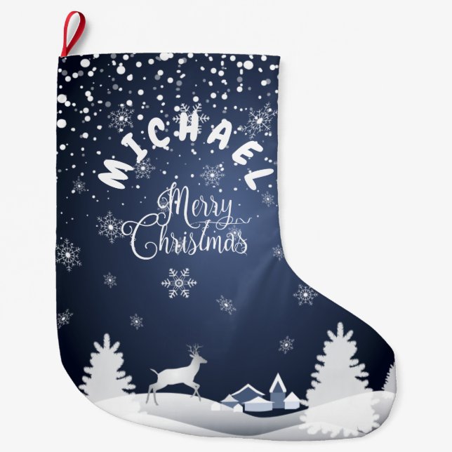 Christmas and Happy New Year! Monogram Large Christmas Stocking (Front)