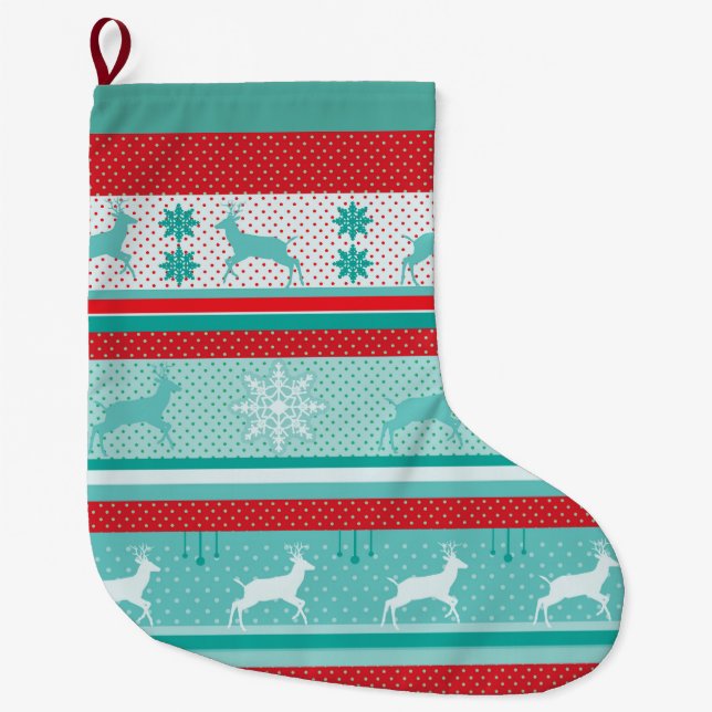 Christmas and Happy New Year! Nordic pattern Large Christmas Stocking (Front)