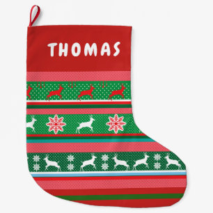 Christmas and Happy New Year! Nordic pattern Large Christmas Stocking