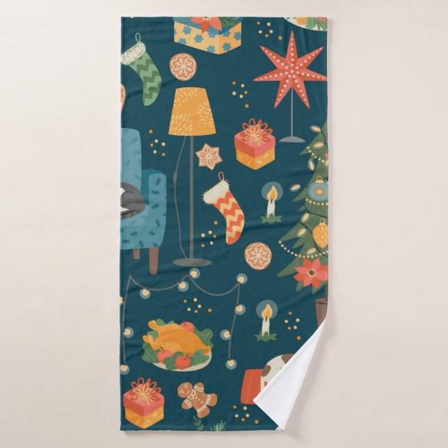 Christmas and Happy New Year seamless pattern. Swe Bath Towel (Bath Towel)