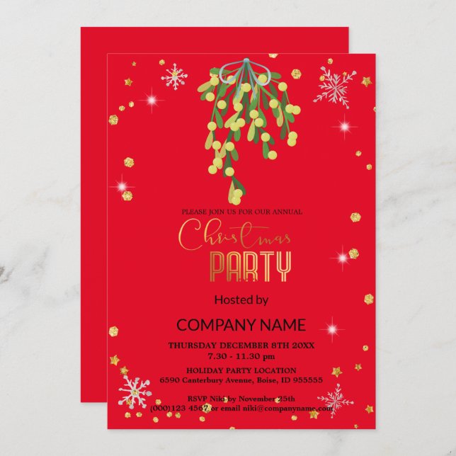 Christmas  and Mistletoe Decorations Corporate Invitation (Front/Back)