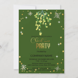Christmas and Mistletoe green, snowflake diamonds Invitation