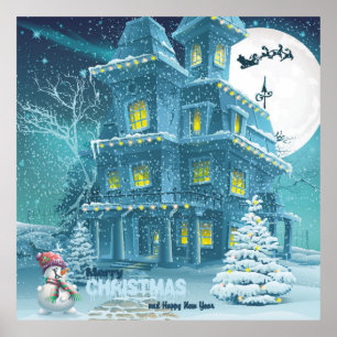 Christmas and New Year greeting card with the imag Poster