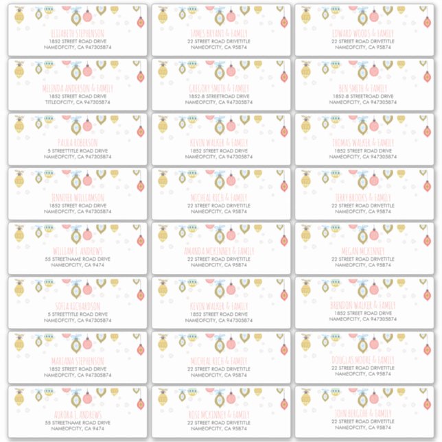 Christmas and New Year Guest Names Address Labels (Front)