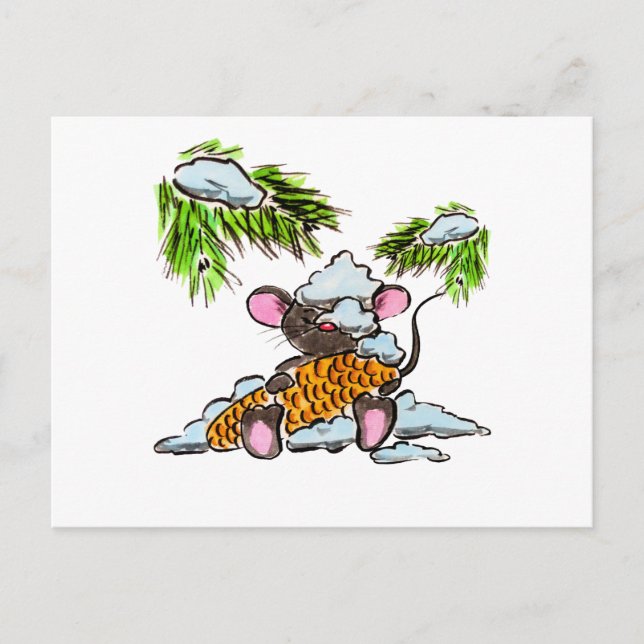 Christmas and New Year mouse with a cone Postcard (Front)