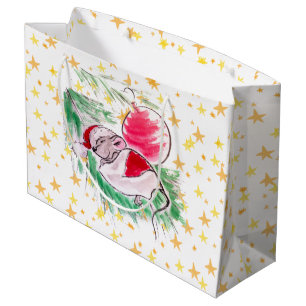 Christmas and New Year sleeping little mouse Large Gift Bag