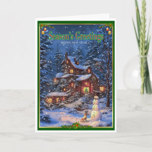 Christmas and the dog and snowman card