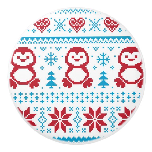Christmas and Winter knitted pattern Ceramic Knob (Front)