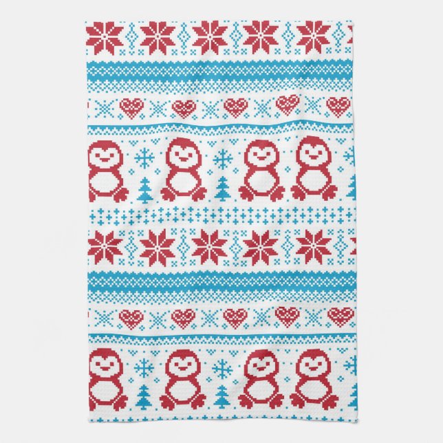 Christmas and Winter knitted pattern Kitchen Towel (Vertical)