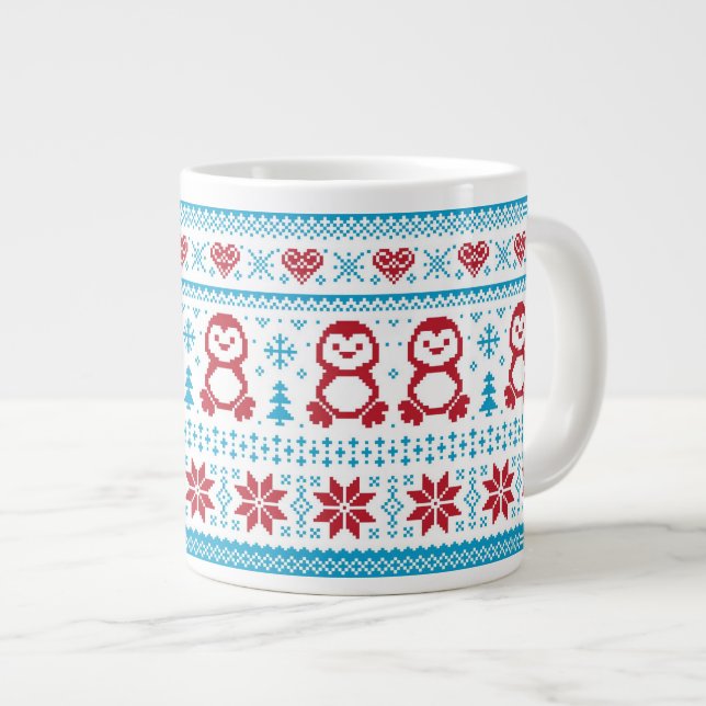 Christmas and Winter knitted pattern Large Coffee Mug (Front Right)