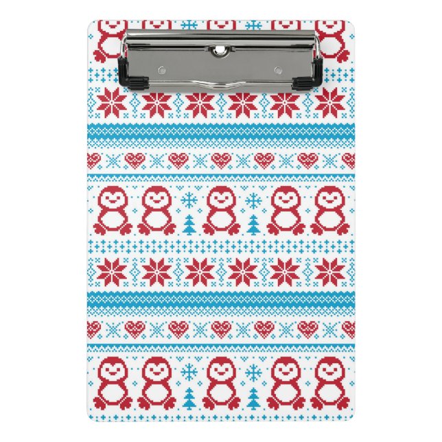 Christmas and Winter knitted pattern Mini Clipboard (Front)