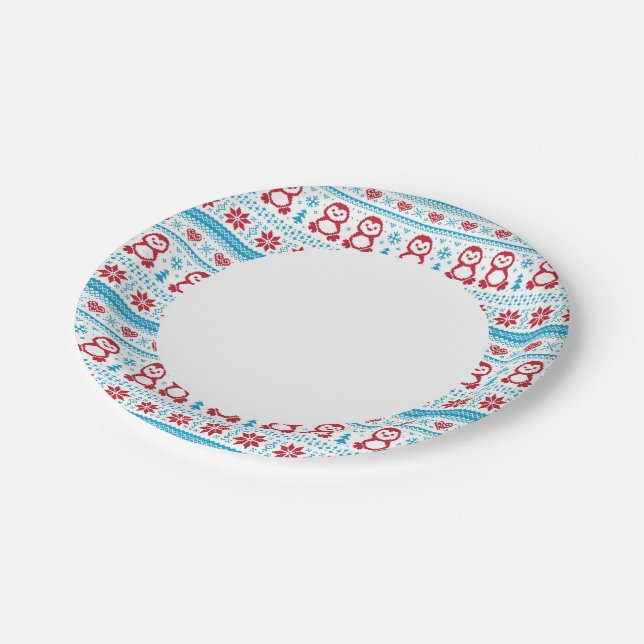 Christmas and Winter knitted pattern Paper Plate (Angled)