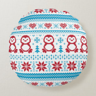 Christmas and Winter knitted pattern Round Pillow