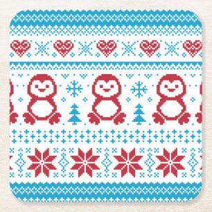 Christmas and Winter knitted pattern Square Paper Coaster