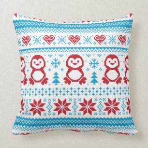 Christmas and Winter knitted pattern Throw Pillow