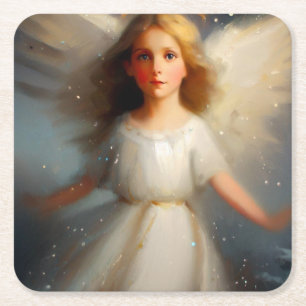 Christmas Angel 2 Square Paper Coaster
