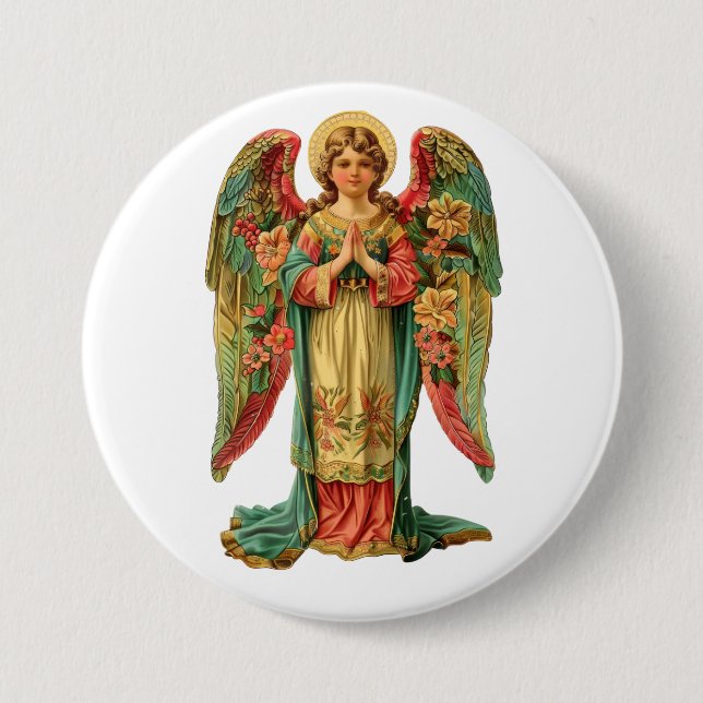 Christmas angel 3 inch round button (Front)