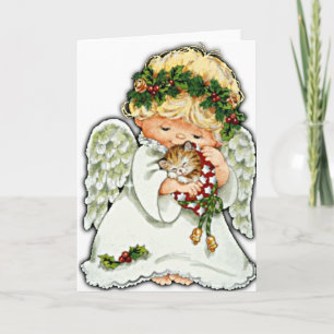 Christmas Angel And Kitten Holiday Card