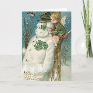 Christmas Angel and Snowman Holiday Card