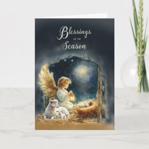 Christmas Angel at Manger Blessings of the Season Card