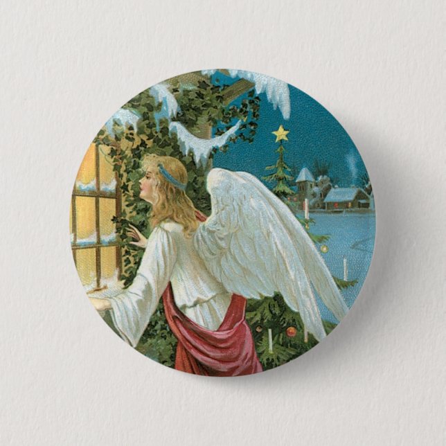 Christmas Angel at the Window 2 Inch Round Button (Front)
