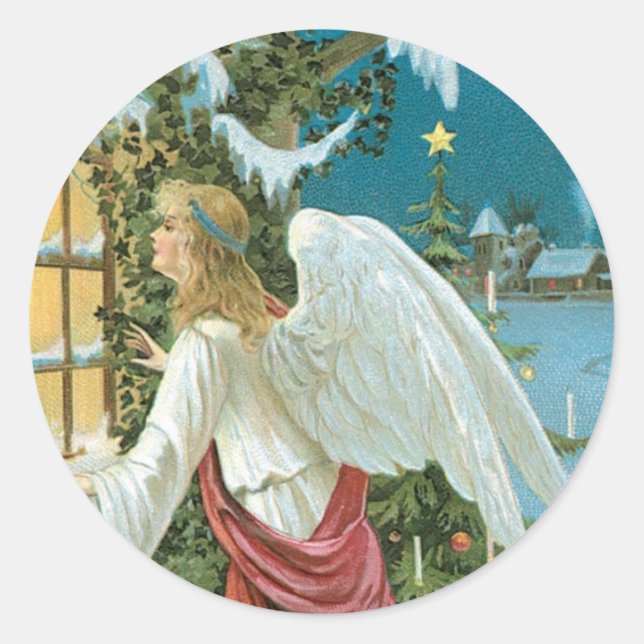 Christmas Angel at the Window Classic Round Sticker (Front)