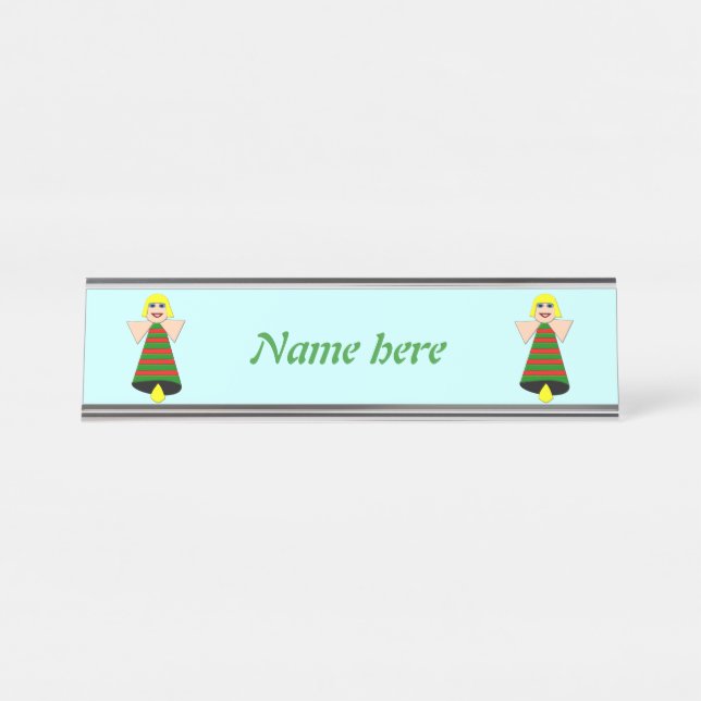 Christmas Angel Bell Personalized Desk Name Plate (Front)