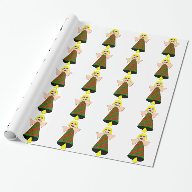 Christmas Angel Bell Wrapping Paper (Unrolled)