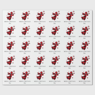 Christmas Angel Buffalo Plaid Holiday –Custom Name Wrapping Paper