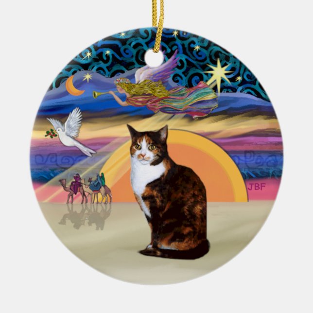 Christmas Angel - Calico cat  (Amer. Short Hair) Ceramic Ornament (Front)