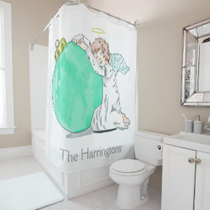 Christmas Angel custom name shower curtain