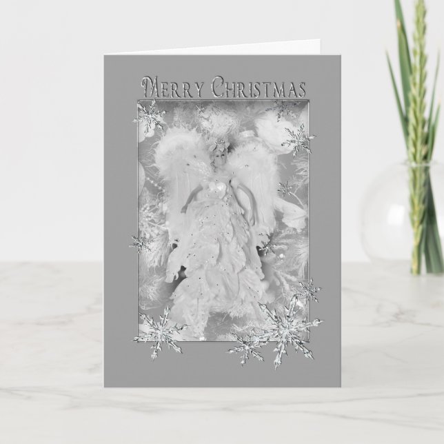 Christmas - Angel Decoration - Grey Silver Holiday Card (Front)