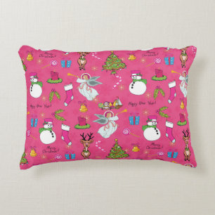 Christmas angel,deer and snowman accent pillow