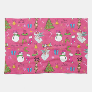 Christmas angel,deer and snowman kitchen towel
