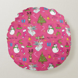 Christmas angel,deer and snowman round pillow