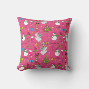 Christmas angel,deer and snowman throw pillow