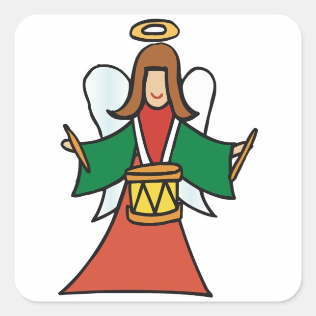 Christmas Angel Drummer Holiday Music Design  Square Sticker (Front)