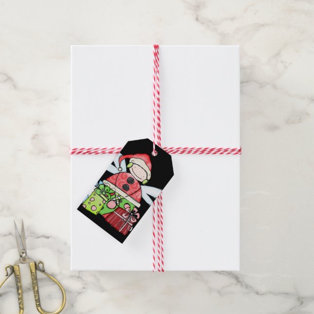 Christmas Angel Gift Tags Santa Black (With Twine)
