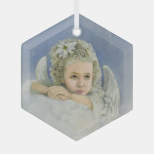 Christmas Angel Hexagon Glass Ornament