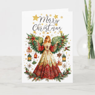 Christmas Angel & Lighted lanterns Merry Christmas Card