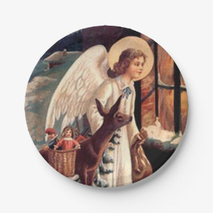 Christmas Angel looking through a window Paper Plate
