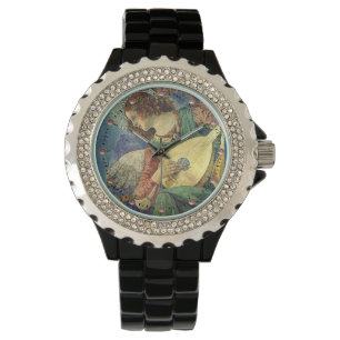 CHRISTMAS ANGEL MAKING MUSIC / PINK AMETHYST GEMS WATCH