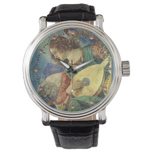 CHRISTMAS ANGEL MAKING MUSIC / PINK AMETHYST GEMS WATCH