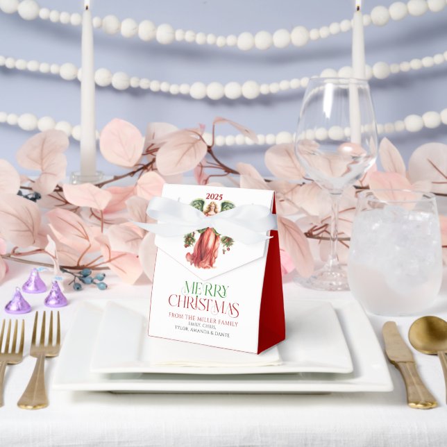 Christmas Angel Merry Christmas Festive Typography Favor Box (Wedding)