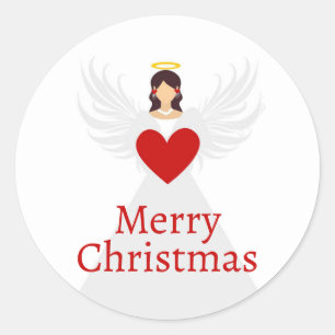 Christmas Angel Modern Red White Elegant Wings Classic Round Sticker