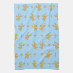 Christmas Angel Nativity Star Baby Blue Gold Kitchen Towel