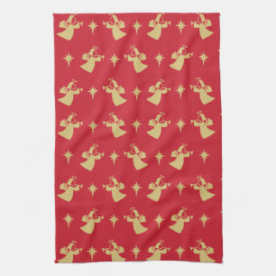 Christmas Angel Nativity Star Red Gold Kitchen Towel