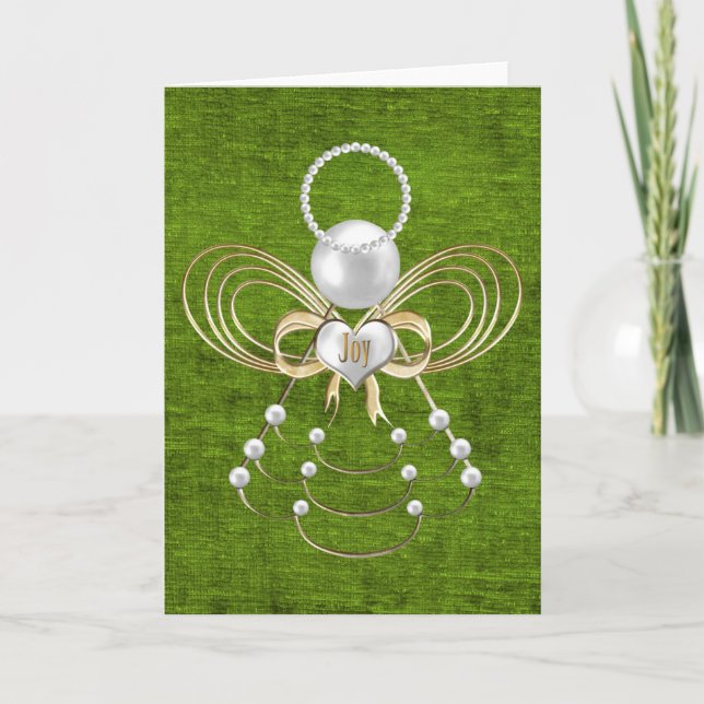 Christmas Angel of Joy - Green Holiday Card (Front)