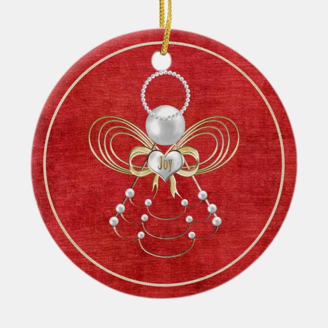 Christmas Angel of Joy - Red Ceramic Ornament (Front)