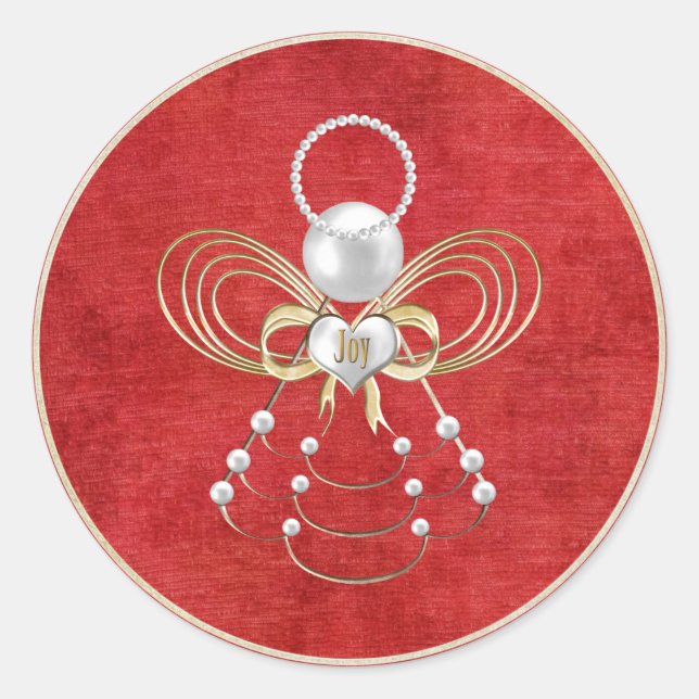 Christmas Angel of Joy - Red Classic Round Sticker (Front)
